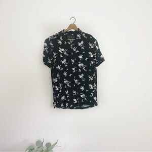 [Abercrombie & Fitch] Women's Black Floral Print Button Down Short Sleeve Top